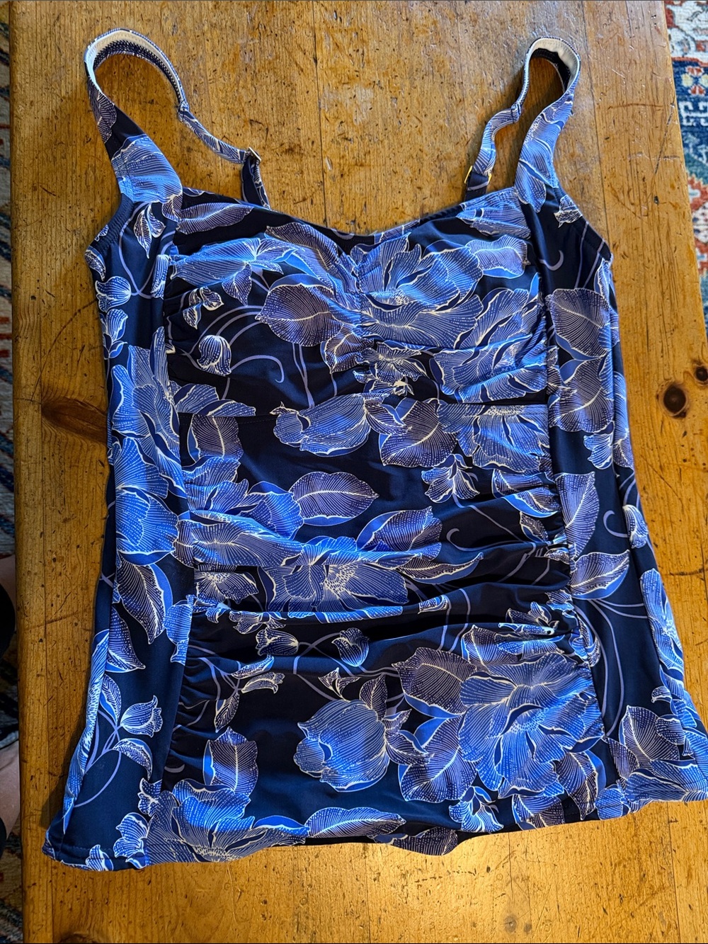 Blue Floral Ruched swimsuit Tank Top - Women